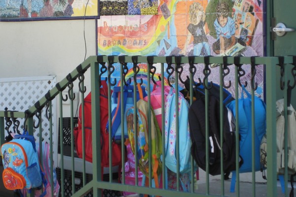 Bookbag Hooks in use at a school